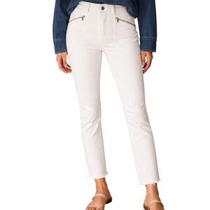 LOFT Off-White Skinny Raw Hem Zippered Moto Pants